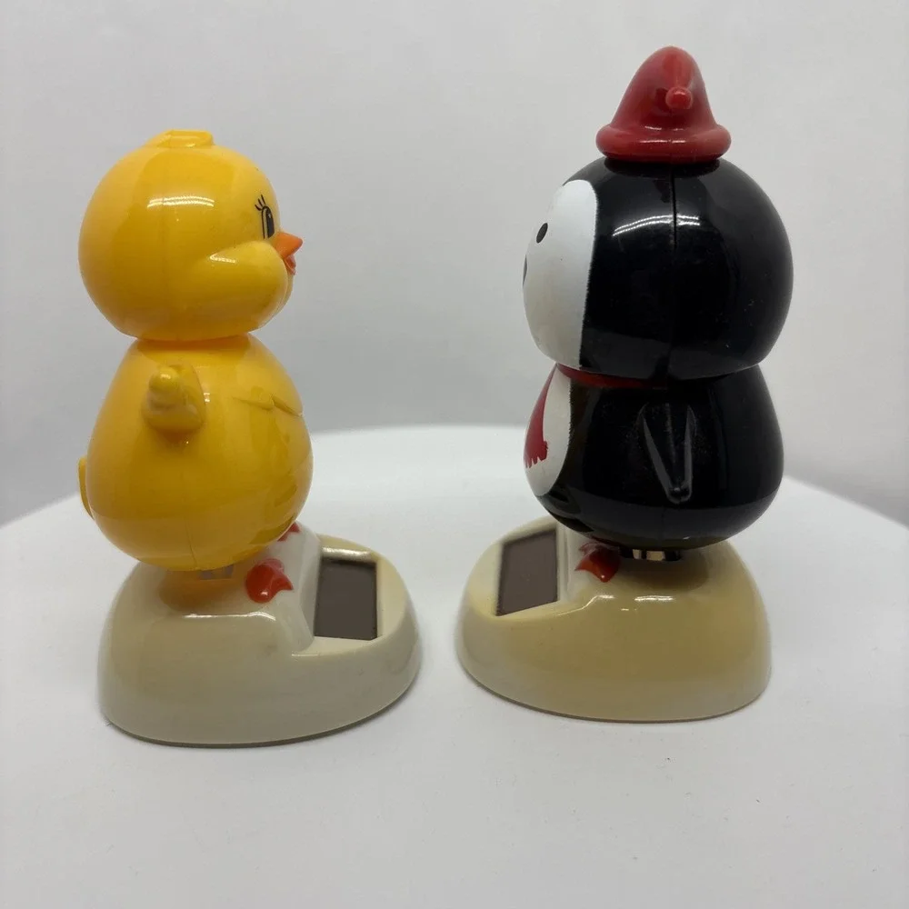 Vintage solar Powered Dancing Swinging Penguin & Chick Bobble‎ Dancer Toys Lot 2